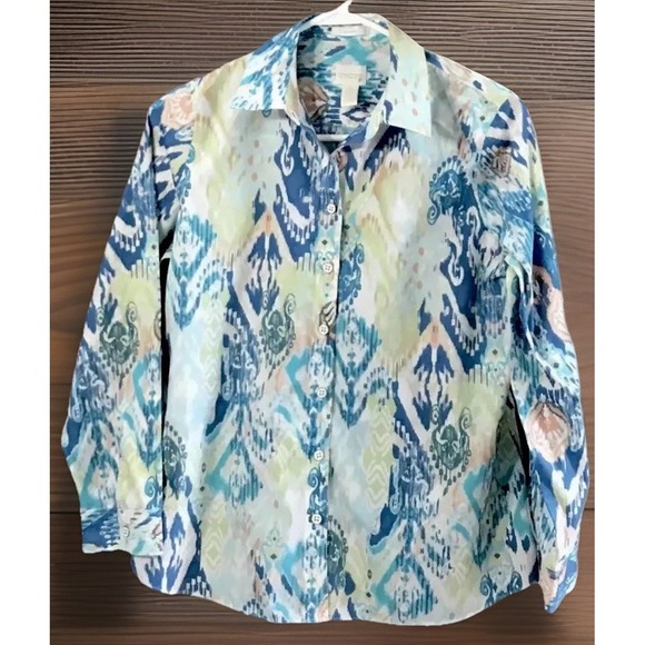 Chico's Tops - Chicos NO IRON Art To Wear Abstract Button Down Blouse‎ EUC Sz 4/6 Petite